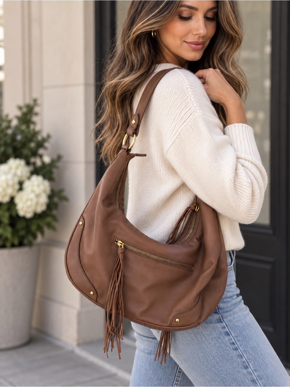 Hilary Radley Brown Shoulder Hobo Bag